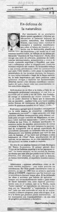 En defensa de la naturaleza  [artículo] Miguel Letelier Valdés.
