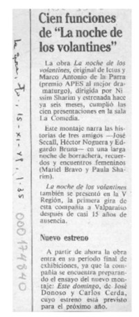 Cien funciones de "La noche de los volantines"  [artículo].