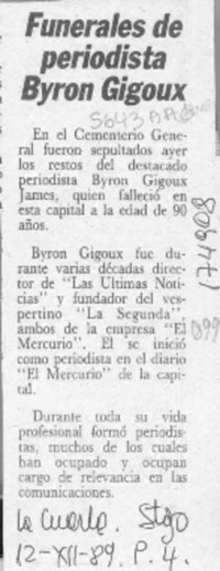 Funerales de periodista Byron Gigoux  [artículo].