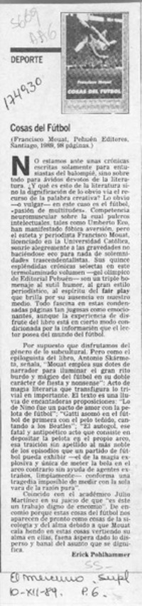 Cosas del fútbol  [artículo] Erick Pohlhammer.
