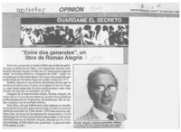 "Entre dos generales", un libro de Román Alegría  [artículo].