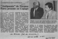 "Antipoesía" de Nicanor Parra presente en Copiapó  [artículo] Freddy Arancibia.