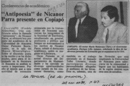 "Antipoesía" de Nicanor Parra presente en Copiapó  [artículo] Freddy Arancibia.