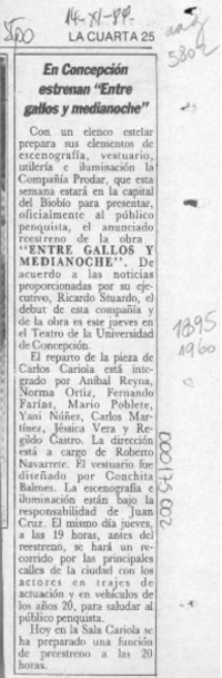 En Concepción estrenan "Entre gallos y medianoche"  [artículo].