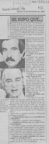 Se supo que --  [artículo].