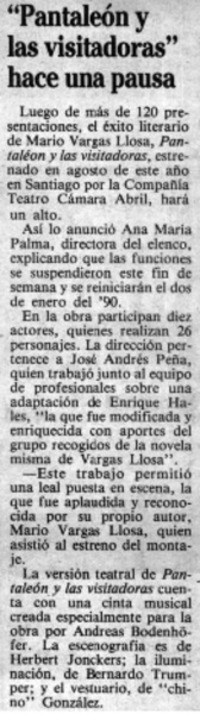 "Pantaleón y las visitadoras" hace una pausa