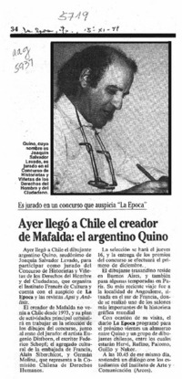 Ayer llegó a Chile el creador de Mafalda, el argentino Quino  [artículo].