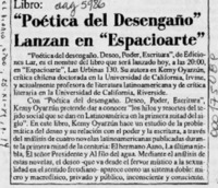 "Poética del desengaño" lanzan en "Espacioarte"  [artículo].