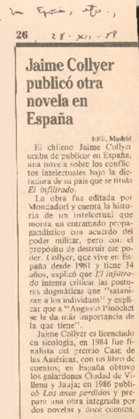 Jaime Collyer publicó otra novela en España