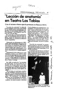 "Lección de anatomía" en Teatro Las Tablas  [artículo].