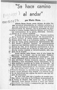 "Se hace camino al andar"  [artículo] Mario Mora.