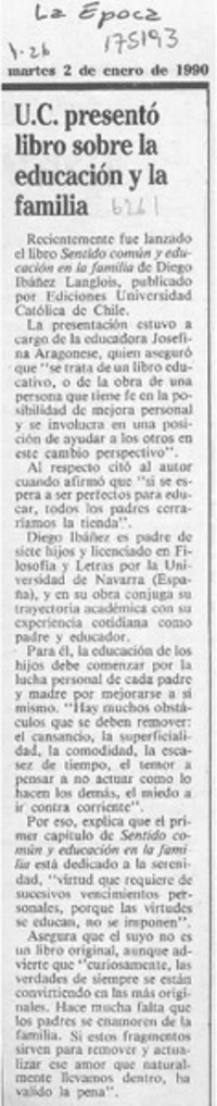 U. C. presentó libro sobre la educación y la familia  [artículo].