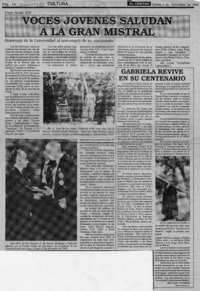 Voces jóvenes saludan a la gran Mistral  [artículo].