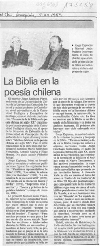 La Biblia en la poesía chilena  [artículo].