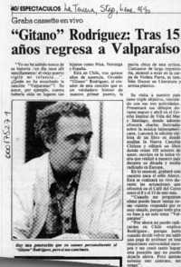 "Gitano" Rodríguez, tras 15 años regresa a Valparaíso  [artículo].