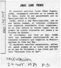 Jonás ganó premio  [artículo].