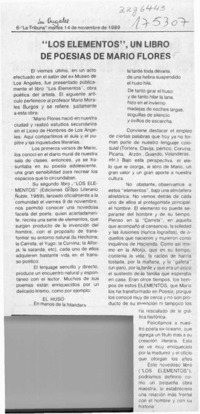 "Los elementos", un libro de poesías de Mario Flores  [artículo] Mario Morales Burgos.