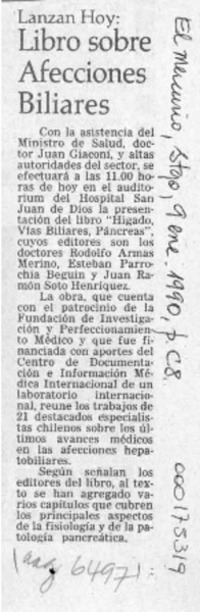 Libro sobre afecciones biliares  [artículo].