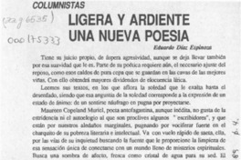 Ligera y ardiente, una nueva poesía  [artículo] Eduardo Díaz Espinoza.
