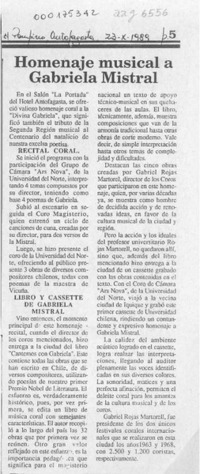 Homenaje musical a Gabriela Mistral  [artículo].