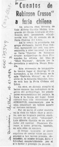 "Cuentos de Robinson Crusoe" a feria chilena  [artículo].