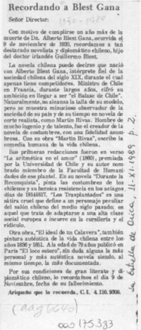 Recordando a Blest Gana  [artículo].
