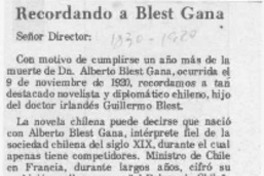 Recordando a Blest Gana  [artículo].