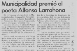 Municipalidad premió al poeta Alfonso Larrahona  [artículo].