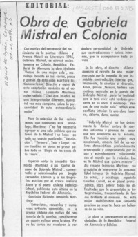 Obra de Gabriela Mistral en Colonia  [artículo].