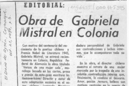 Obra de Gabriela Mistral en Colonia  [artículo].