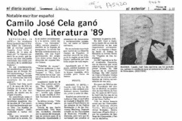 Camilo José Cela ganó Nobel de Literatura '89  [artículo].