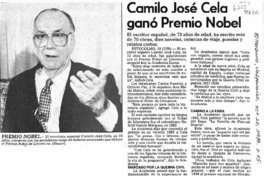 Camilo José Cela ganó Premio Nobel  [artículo].