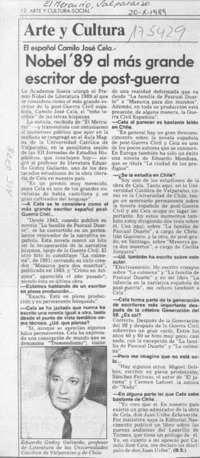 Nobel' 89 al más grande escritor de post-guerra  [artículo] B. S.
