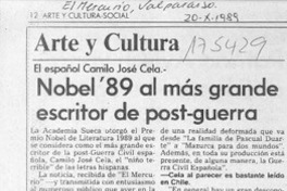 Nobel' 89 al más grande escritor de post-guerra  [artículo] B. S.