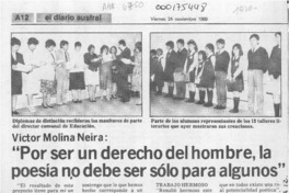 Víctor Molina Neira, "Por ser un derecho del hombre, la poesía no debe ser sólo para algunos"  [artículo].