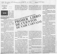 Primer libro de cuentos de Yair Carvajal  [artículo] Luis Aguilera.