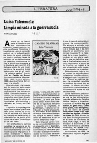 Luisa Valenzuela, limpia mirada a la guerra sucia  [artículo] Agata Gligo.