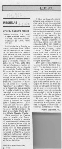 Cristo, nuestra fiesta  [artículo] Pedro Espinosa.