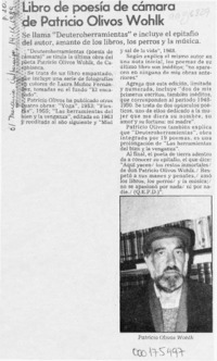 Libro de poesía de cámara de Patricio Olivos Wohlk  [artículo].