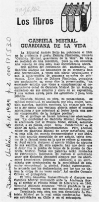 Gabriela Mistral, guardiana de la vida  [artículo].