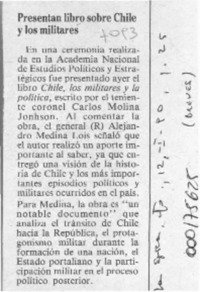 Presentan libro sobre Chile y los militares  [artículo].