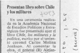 Presentan libro sobre Chile y los militares  [artículo].
