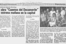 La Obra "Cuentos del Decamerón" se estrena mañana en la capital  [artículo].