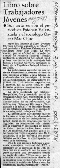 Libro sobre trabajadores jóvenes  [artículo].