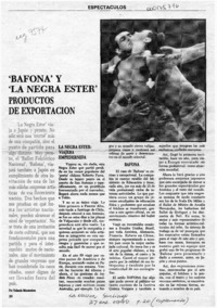 "Bafona" y "La negra Ester" productos de exportación  [artículo] Yolanda Montecinos.
