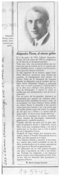 Alejandro Flores, el eterno galán  [artículo] Mario Cánepa Guzmán.