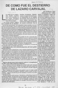 De cómo fue el destierro de Lázaro Carvajal  [artículo] Guillermo Trejo.
