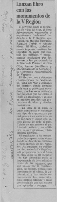 Lanzan libro con los monumentos de la V Región  [artículo].