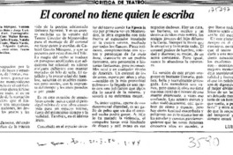 El coronel no tiene quien le escriba  [artículo] Luisa Ulibarri.
