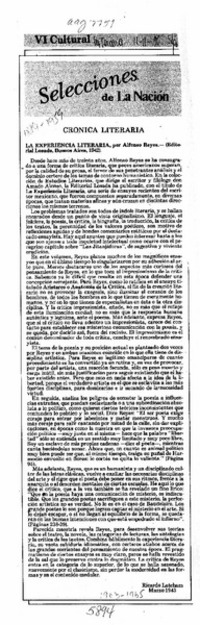 La experiencia literaria  [artículo] Ricardo A. Latcham